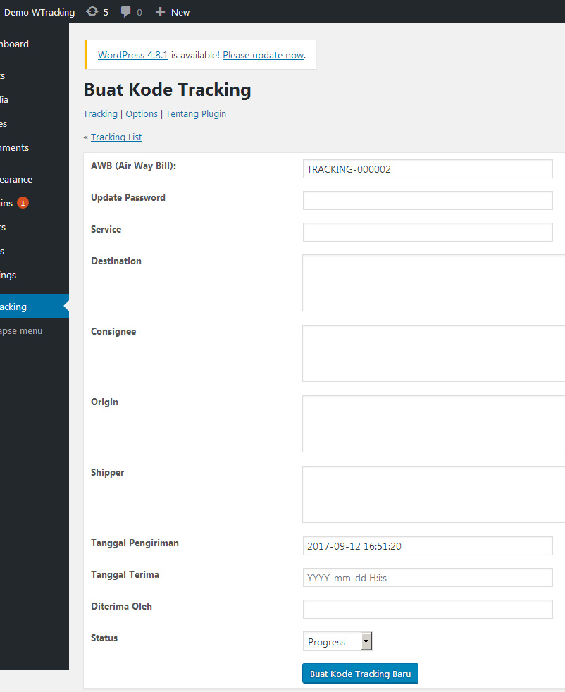 Buat Kode Tracking Baru